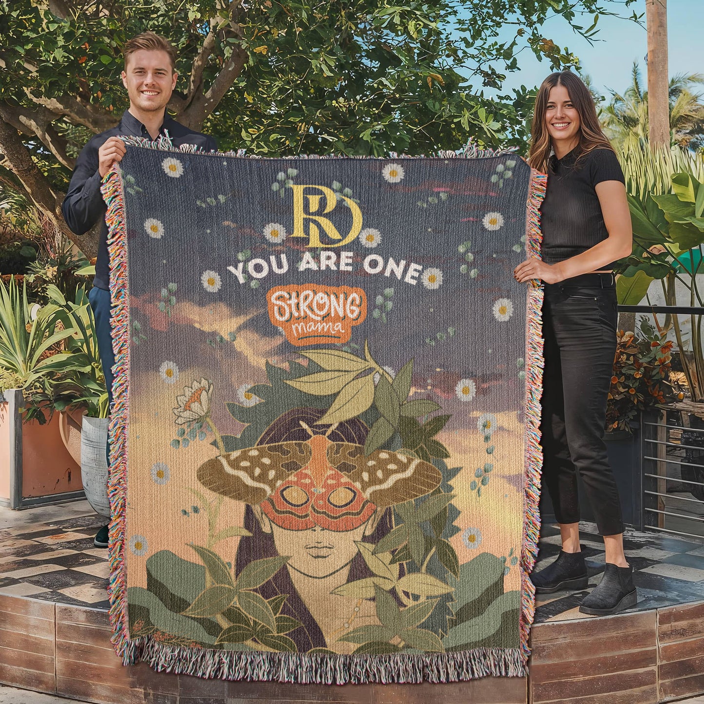 🦋 Personalized Woven Cotton Blanket, Custom Name Throw, 100% Cotton Fringe Blanket, Unique Gift Made in USA