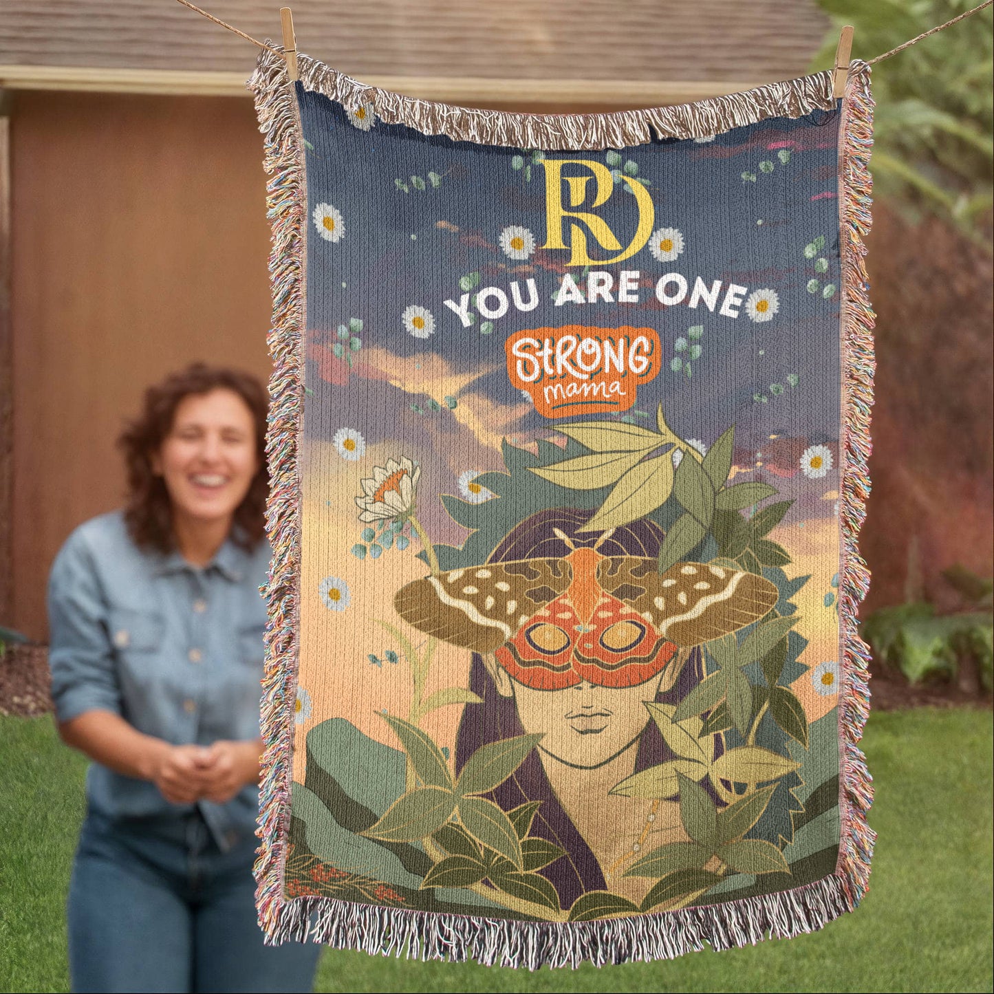 🦋 Personalized Woven Cotton Blanket, Custom Name Throw, 100% Cotton Fringe Blanket, Unique Gift Made in USA