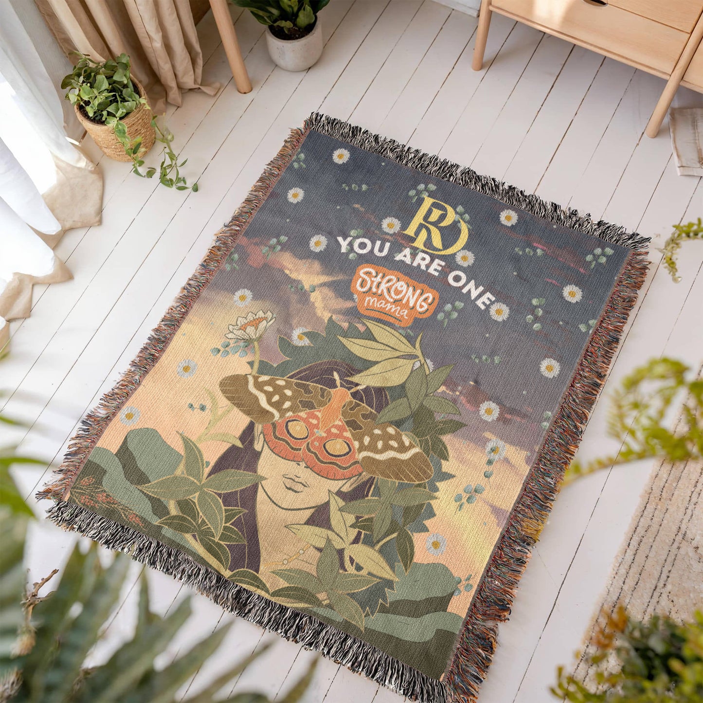 🦋 Personalized Woven Cotton Blanket, Custom Name Throw, 100% Cotton Fringe Blanket, Unique Gift Made in USA